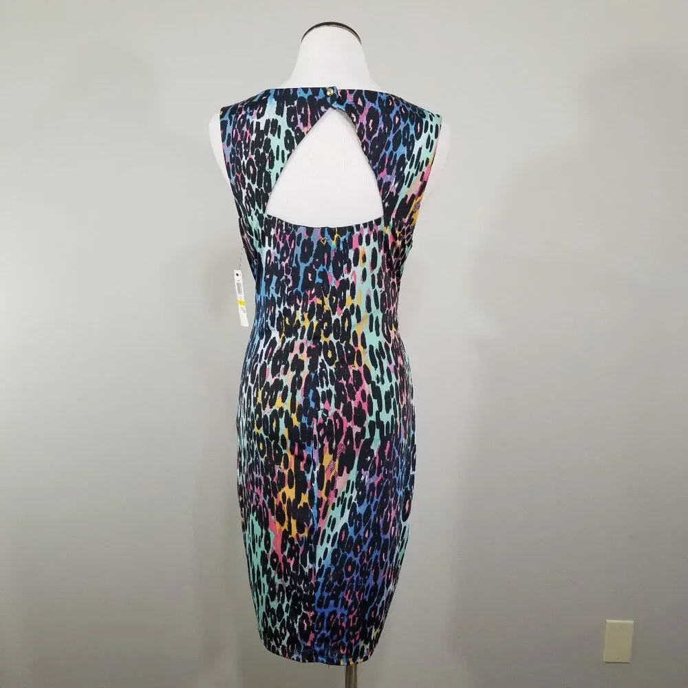 NEW Thalia Sodi Sleeveless Sheath Dress M Colorful Abstract Animal Print Ruched